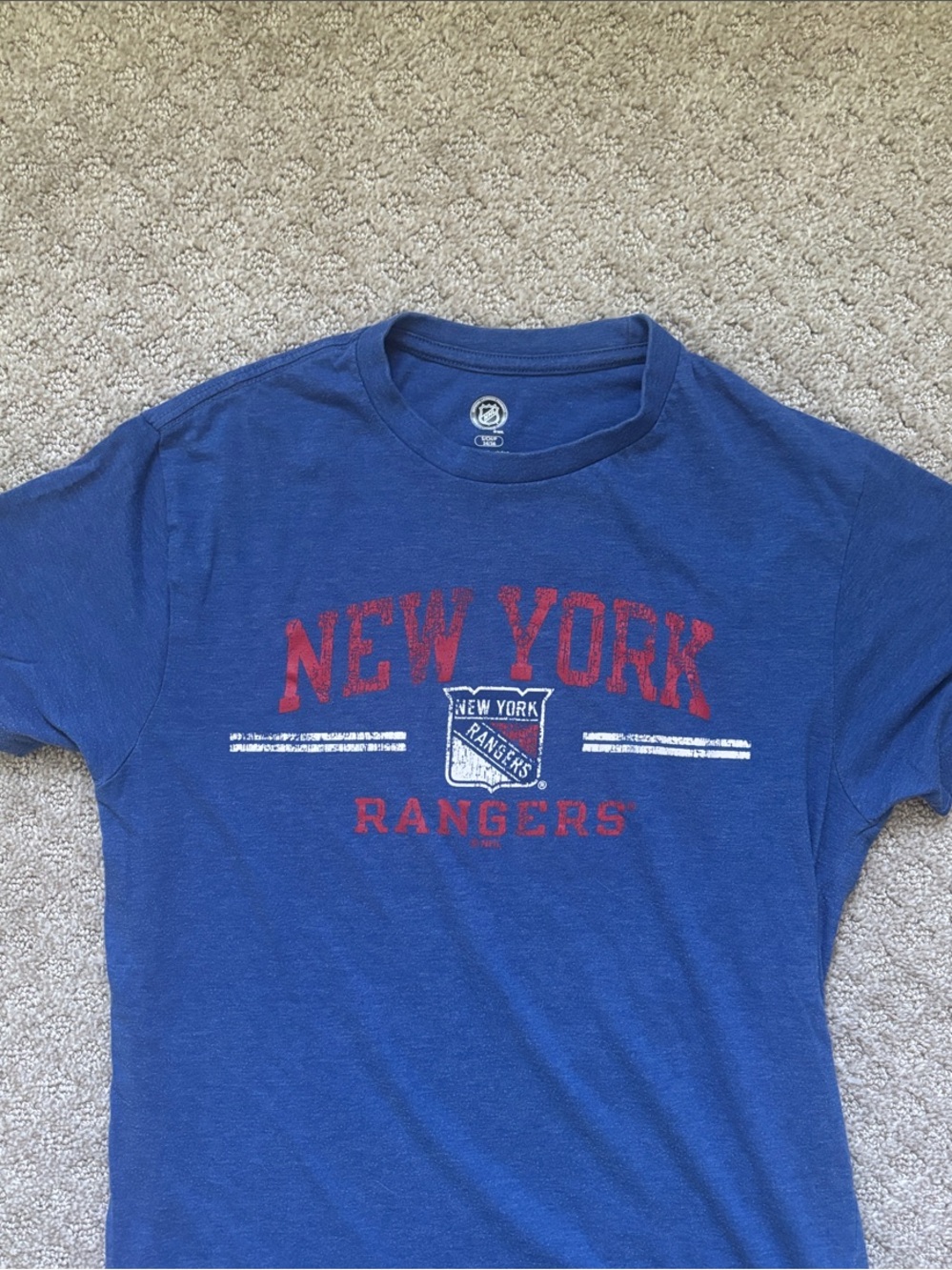 NHL New York Rangers Blue Short Sleeve Tee with Red & White Graphics